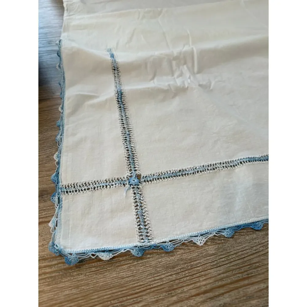 Vintage Embroidered Lace Trim White Cotton Flat Sheet